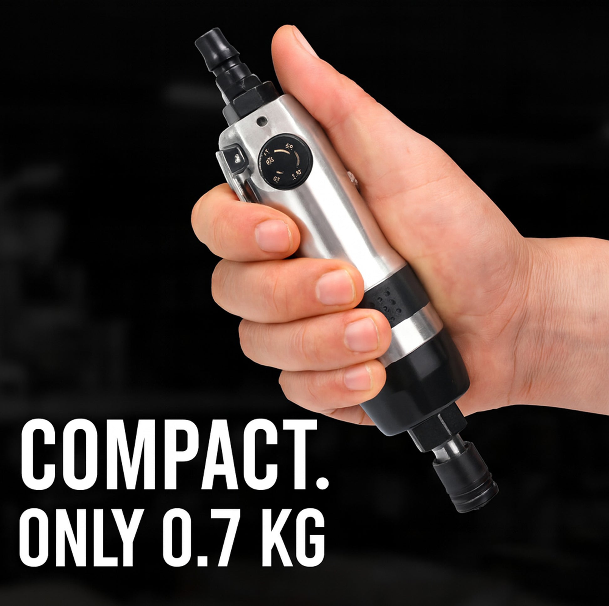 LE-G501 air screwdriver kit flat lay with hex bits and accessories included