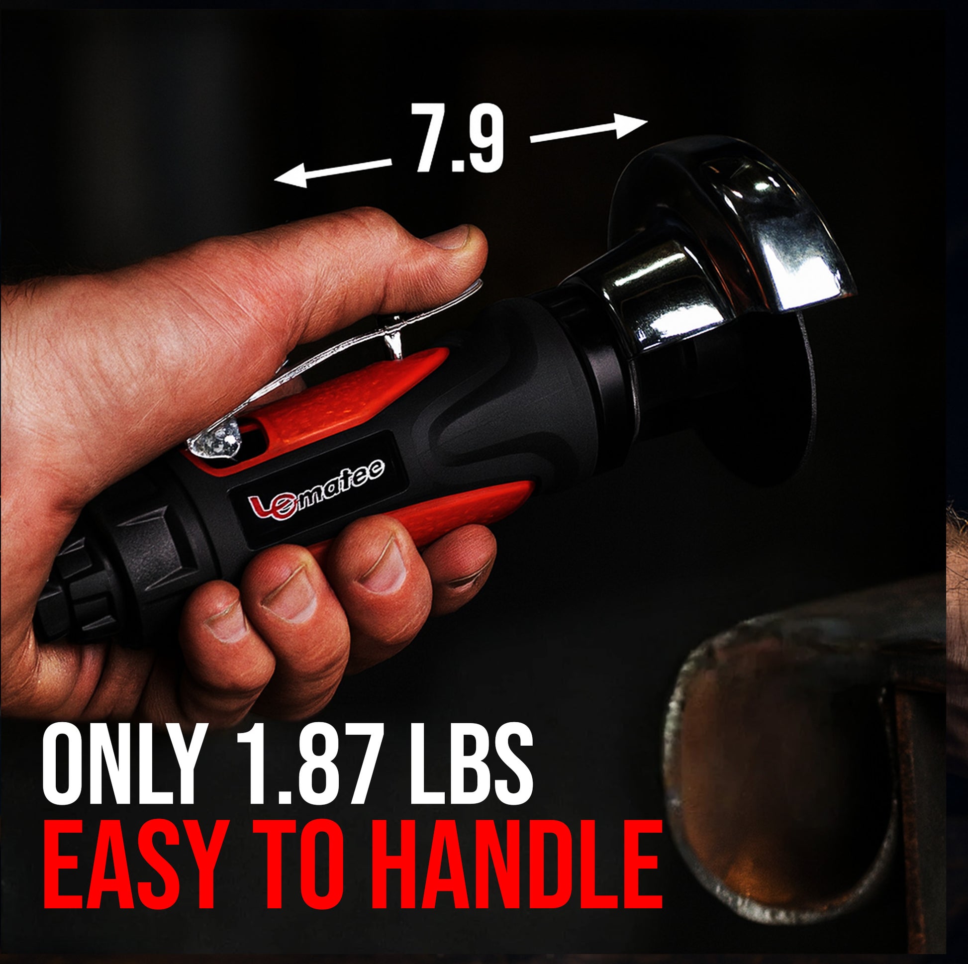 LE-G748 composite cut-off tool in hand showing compact 7.9 inch size at only 1.87 lbs