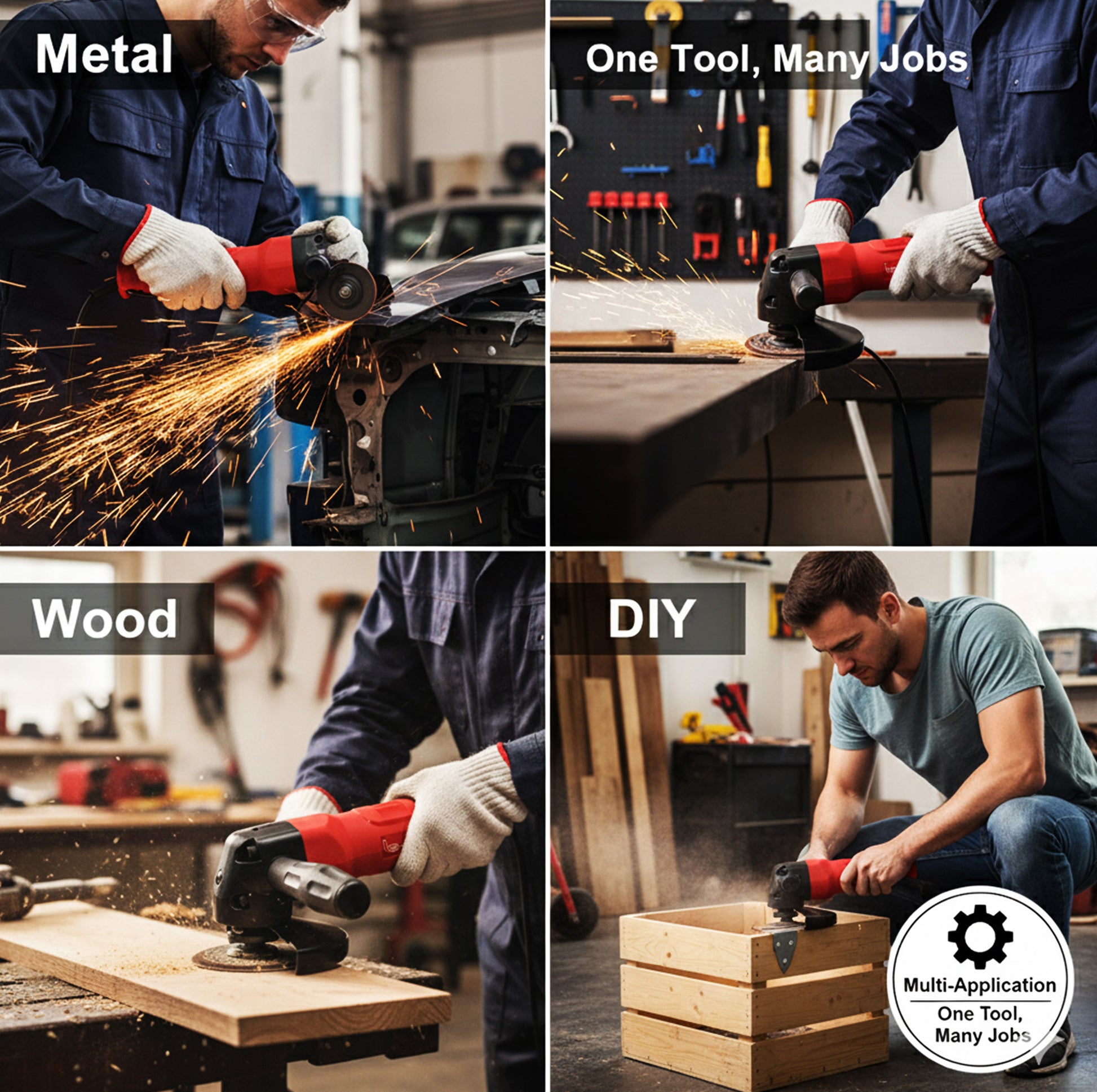 LE-G804 4-inch air angle grinder used on metal wood and DIY projects showing versatility