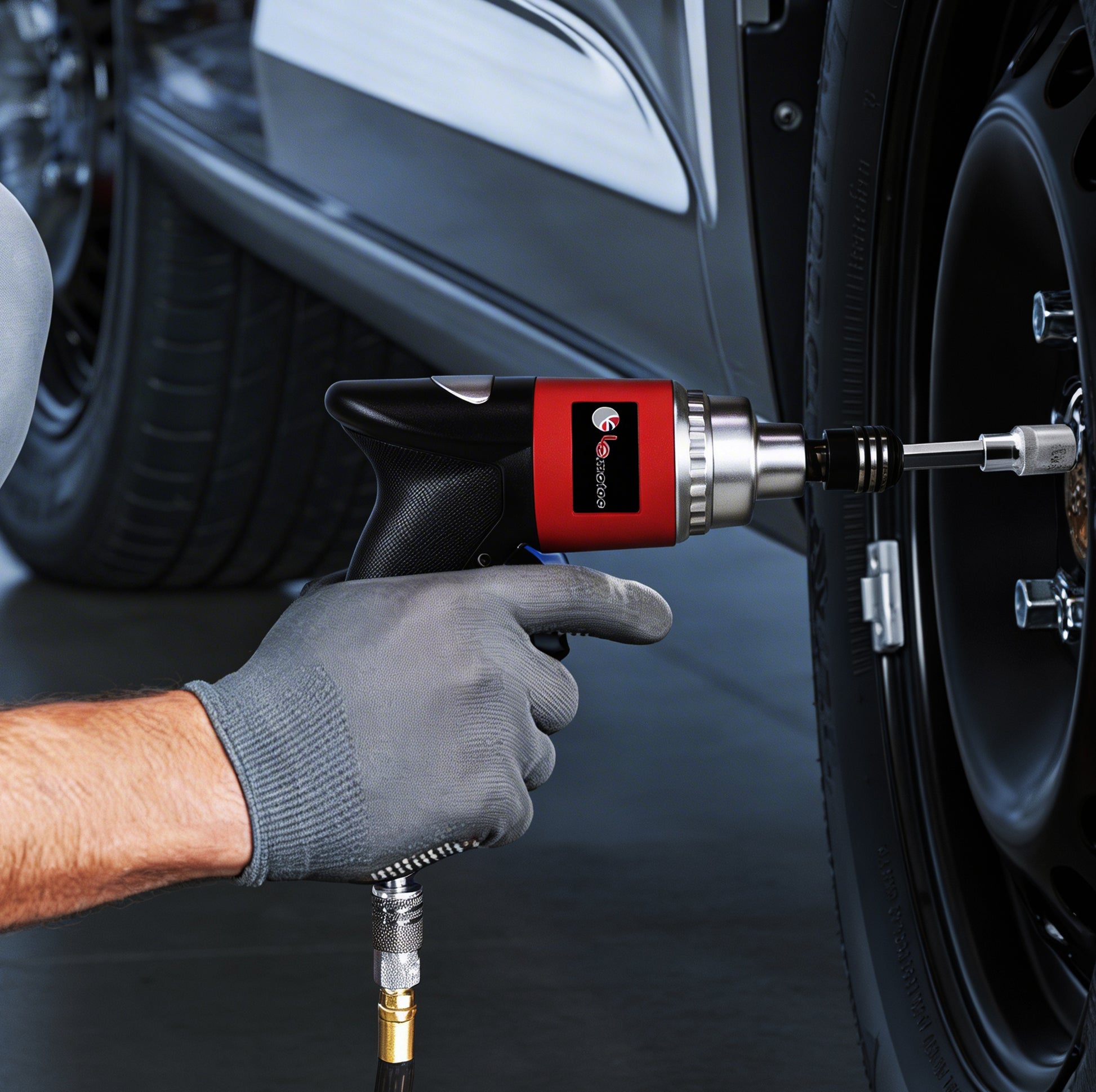 Technician using the LE-ID413 compact air impact driver for automotive repair, demonstrating its twin hammer efficiency and professional-grade precision