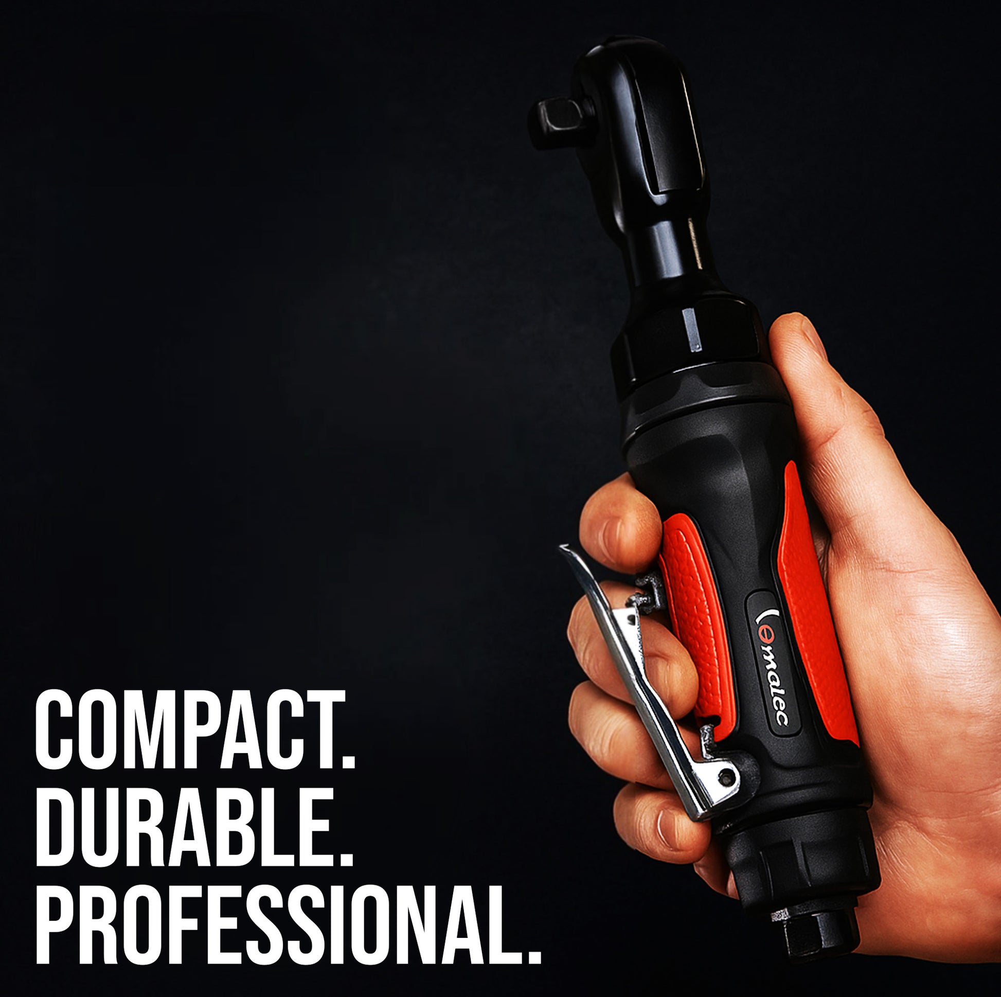 Mechanic holding LE-R2150B 1/2 inch air ratchet upright showing compact and durable professional build