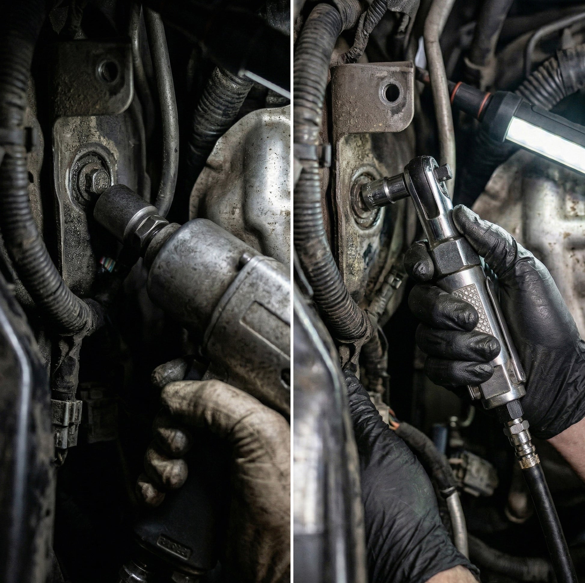 LE-R251B air ratchet tight space bolt removal before and after comparison