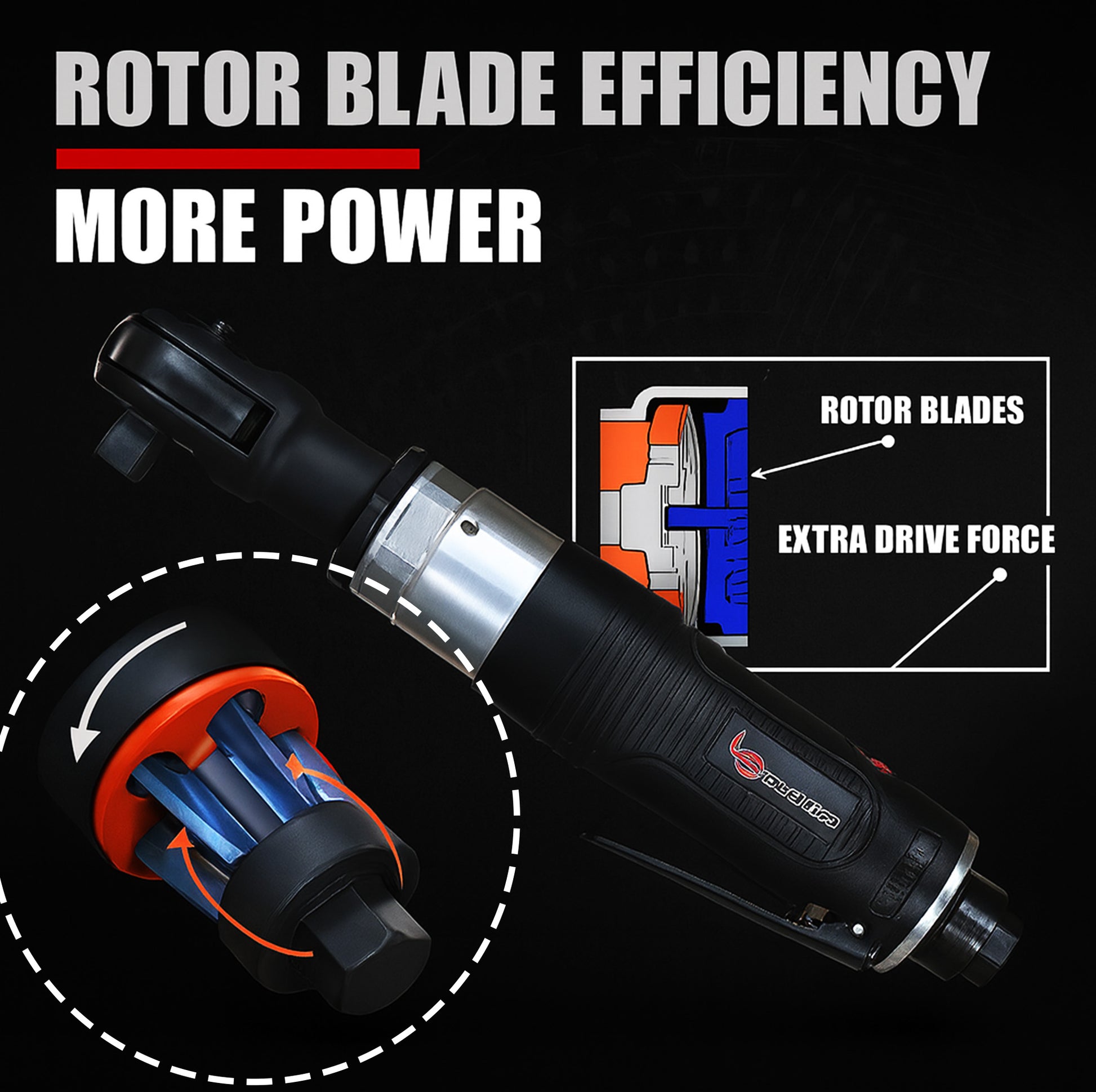 LE-R2550B air ratchet kit flatlay with accessories and protective case for professional use