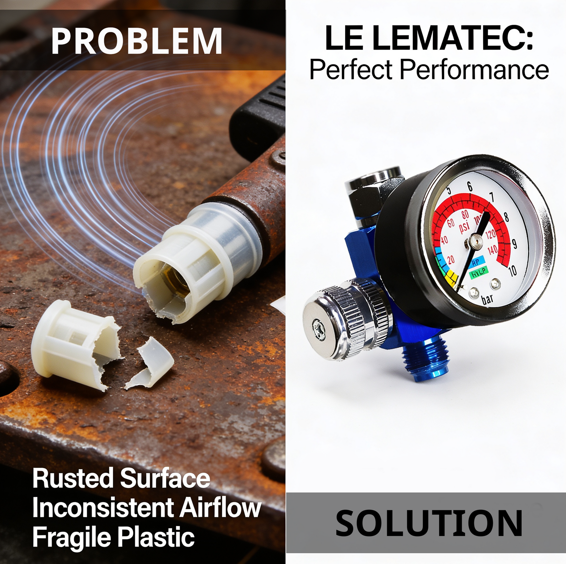 Professional Analog Air Compressor Regulator - 150 PSI High Flow Control with 89 SCFM (AR-01) gauge for various applications.