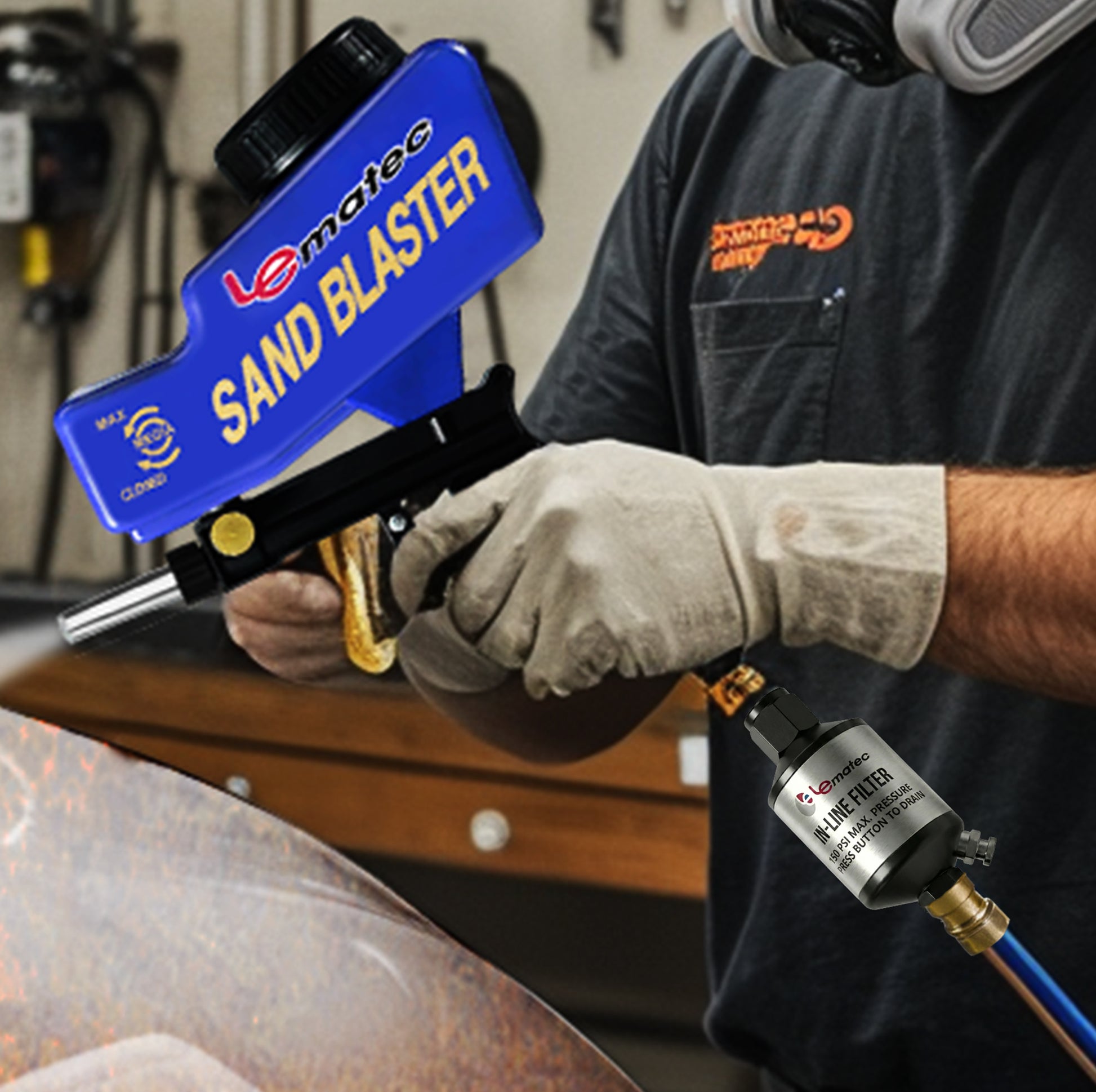 Professional Soda Blaster Kit - 150 PSI Multi-Media with Steel Nozzle (AS118) ergonomic handle and supported abrasives features.