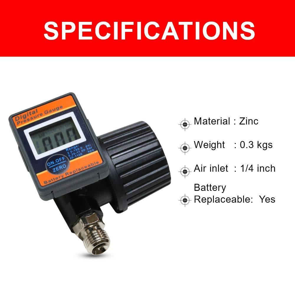 Professional Digital Air Regulator - 160 PSI Diaphragm Control with Multi-Unit Display (DAR02B)