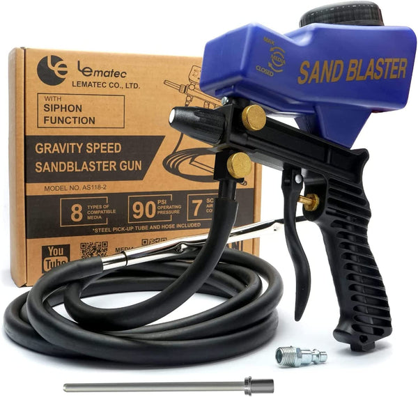 Le Lematec AS118-2C Premium Sandblaster and Sandblaster Long Nozzle Attachment Bundle