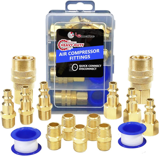 15-Piece Quick Connect Air Compressor Fitting Kit - Professional Grade Brass NPT Connections Set with Storage Case