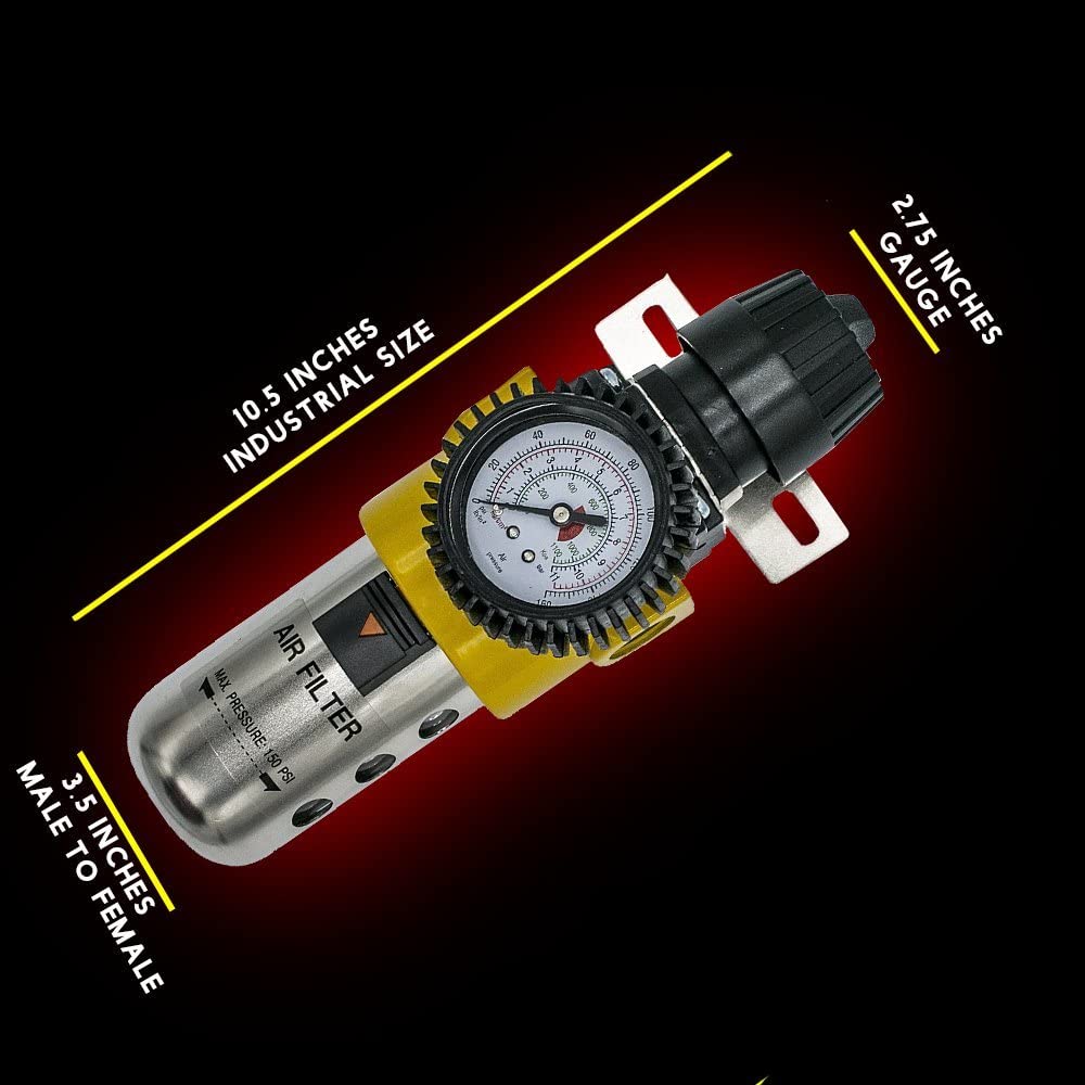 1/2" NPT Air Compressor Filter Regulator Combo - 160 PSI Heavy-Duty System (AS209)