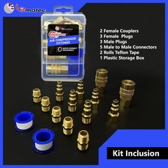 Air Compressor Fittings, Air Compressor Hose Kit, 15pcs Air Line Fittings and 1/4 inch NPT Quick Connects