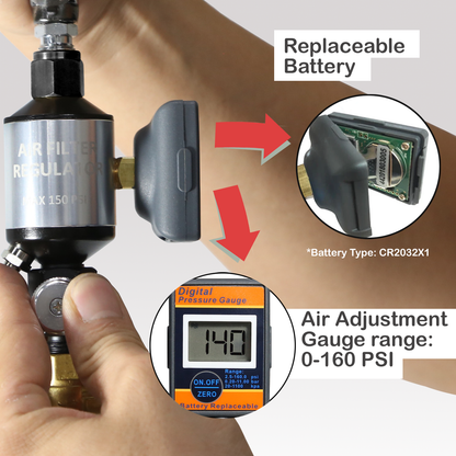 Professional 2-in-1 Air Filter System - 160 PSI Digital Regulator with Water Separator (AI303-R2)