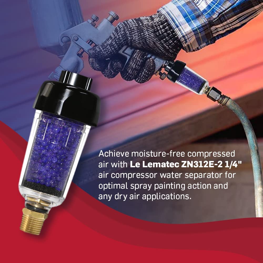 LE LEMATEC ZN312E-2 ¼"-Inch NPT Desiccant Air air compressor air filter, Does Not Restrict Air Flow, Compressor Air Dryer for Air Compressors and and Air Tools.