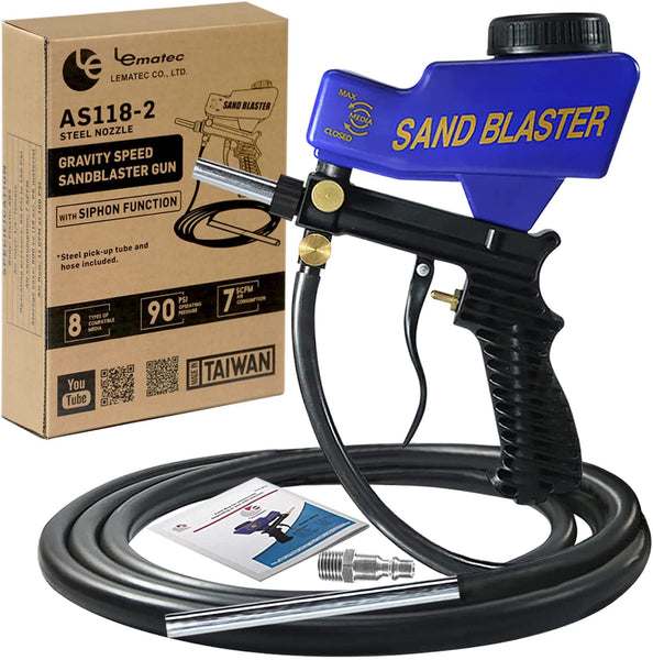 Professional Dual-Feed Sandblaster Gun Kit - 150 PSI with Ceramic Tip & 18oz Hopper (AS118-2)