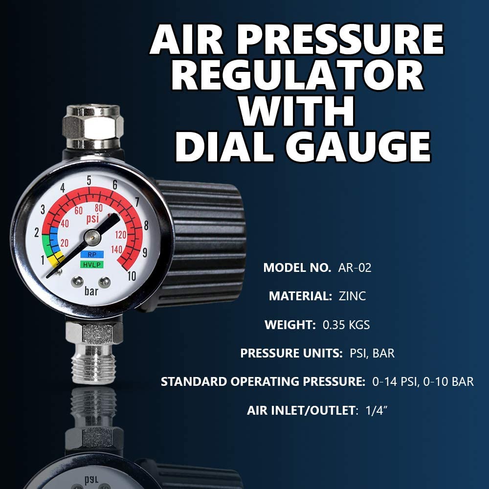 Professional Air Pressure Regulator with Gauge - Heavy Duty 140 PSI Compressor Control (AR-02)