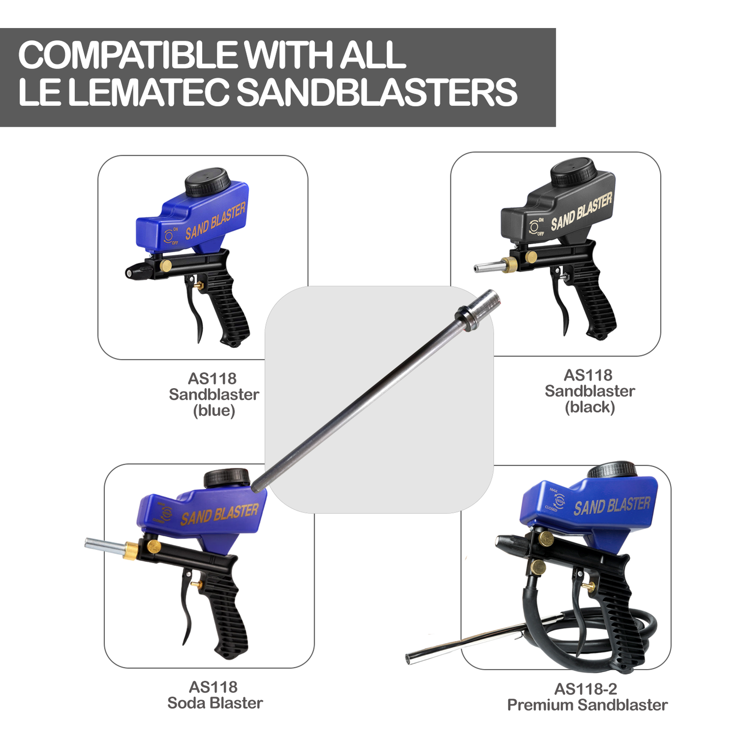 Professional Long Nozzle Attachment - 16.5cm Steel & Aluminum for Precision Blasting